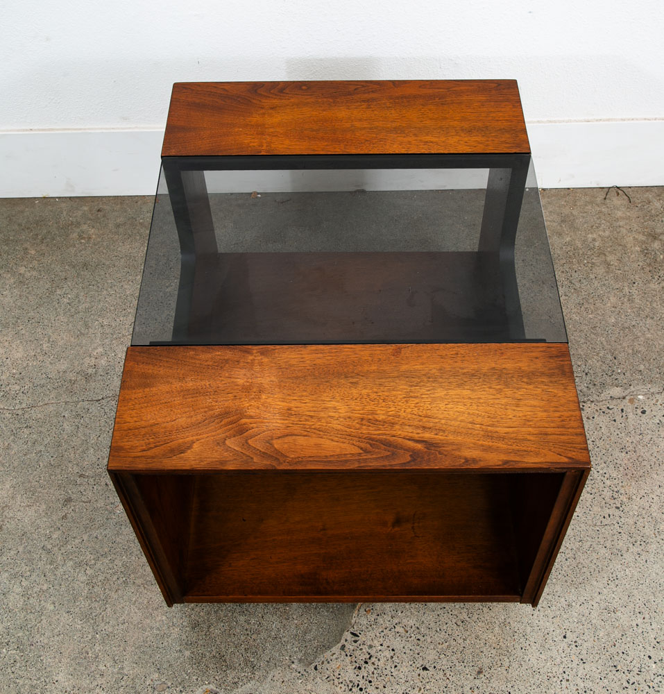 Mid Century Modern Cocktail Table Side End Glass Rectangular Vintage Walnut Lane - Image 2
