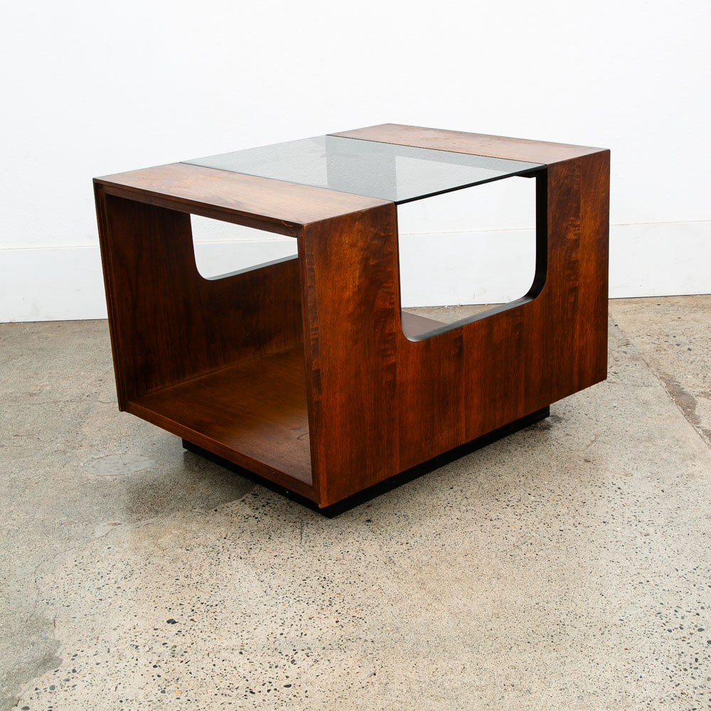 Mid Century Modern Cocktail Table Side End Glass Rectangular Vintage Walnut Lane