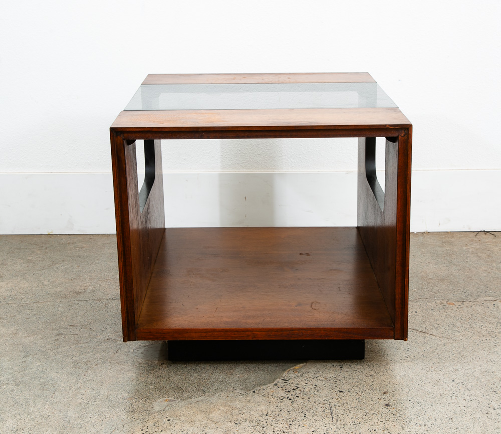 Mid Century Modern Cocktail Table Side End Glass Rectangular Vintage Walnut Lane - Image 7