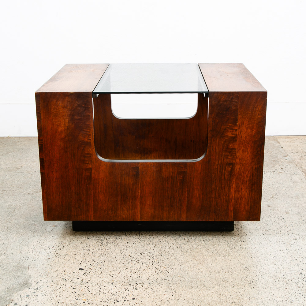 Mid Century Modern Cocktail Table Side End Glass Rectangular Vintage Walnut Lane - Image 3