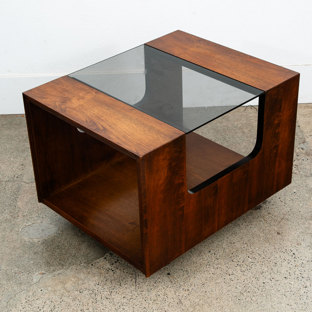 Mid Century Modern Cocktail Table Side End Glass Rectangular Vintage Walnut Lane - Image 4