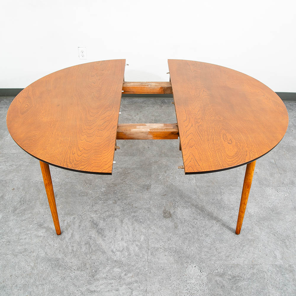 Mid Century Danish Modern Dining Table Oak Round Circular Refinished Mcm Leaf x1 - Image 4
