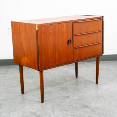 Mid Century Danish Modern End Table Side Entryway Teak 3 Drawers Wood Cabinet