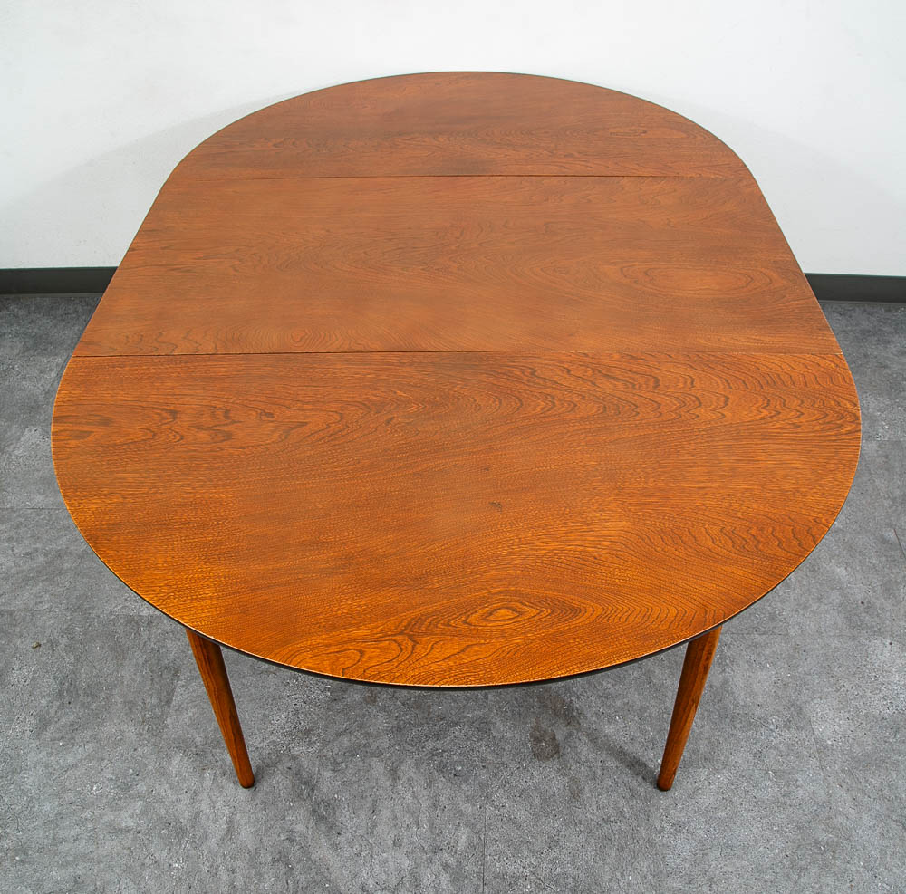 Mid Century Danish Modern Dining Table Oak Round Circular Refinished Mcm Leaf x1 - Image 3