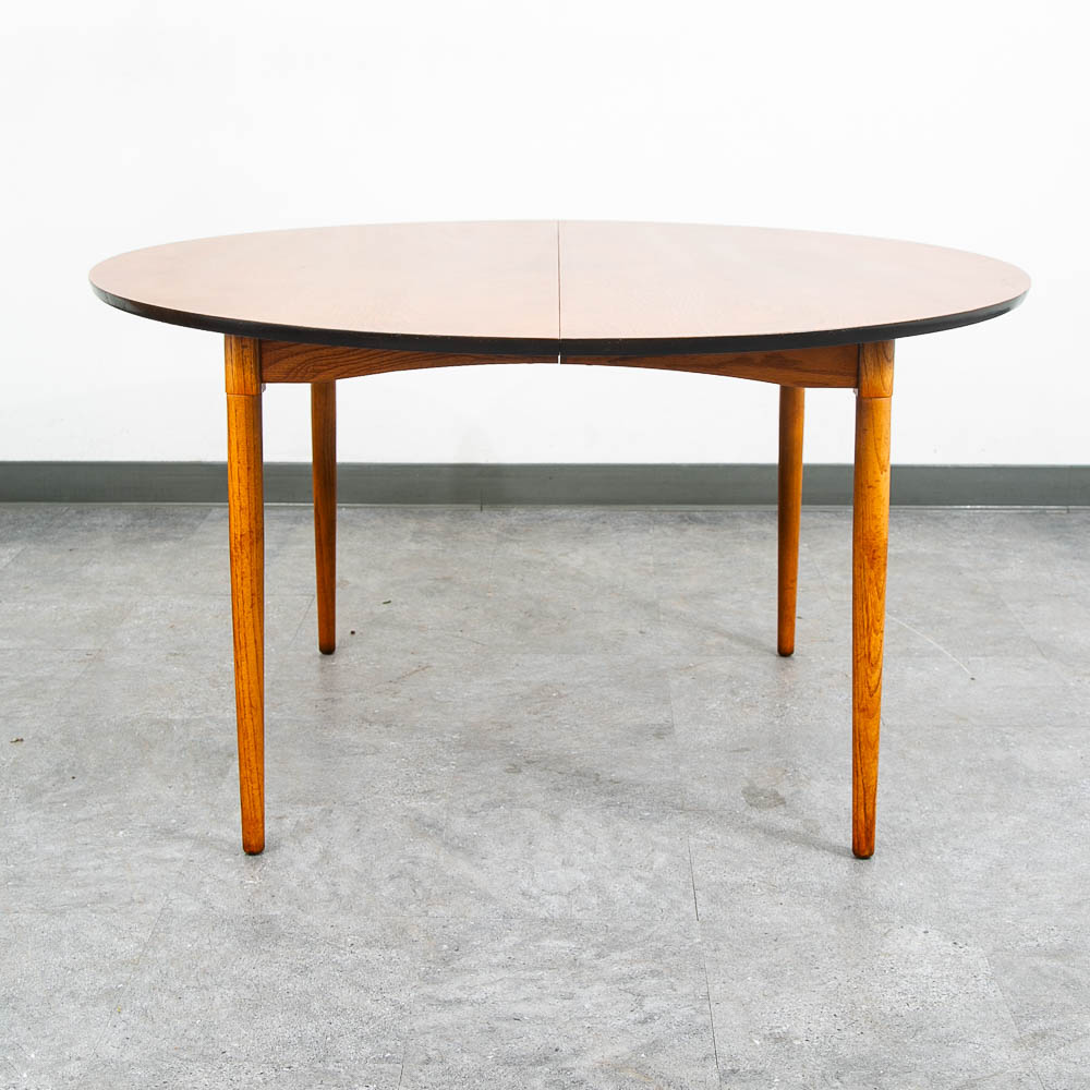 Mid Century Danish Modern Dining Table Oak Round Circular Refinished Mcm Leaf x1 - Image 5
