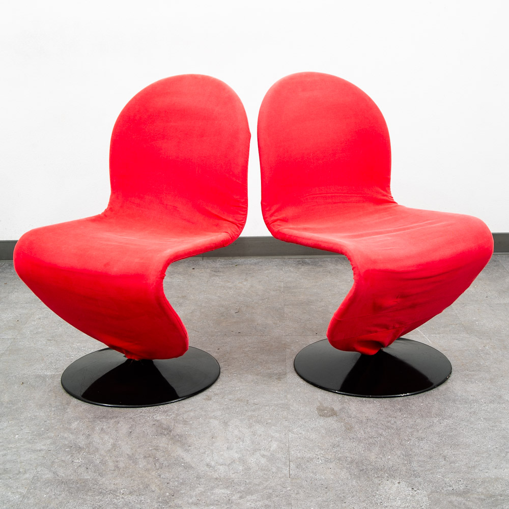 Mid Century Modern Dining Chairs 4 Red Vernon Panton 1-2-3 System Fritz Hansen - Image 4