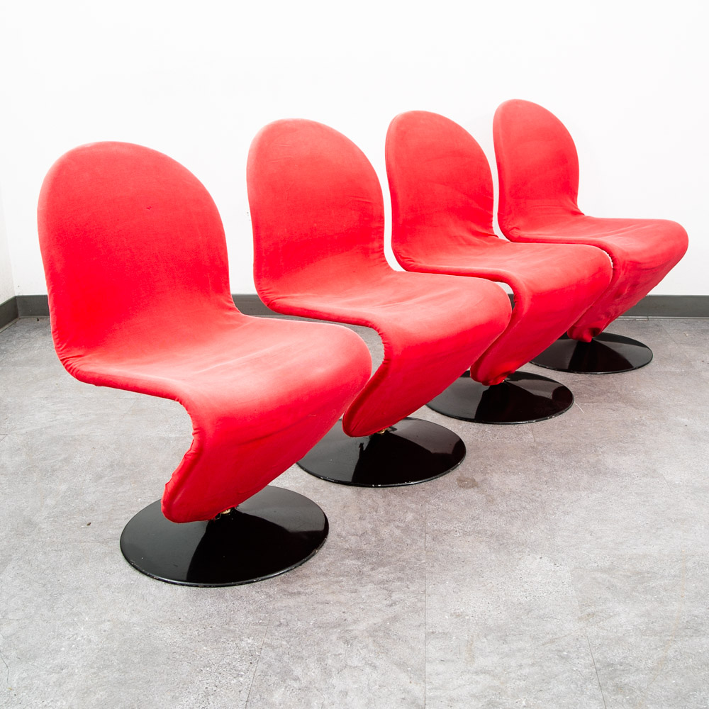 Mid Century Modern Dining Chairs 4 Red Vernon Panton 1-2-3 System Fritz Hansen - Image 9