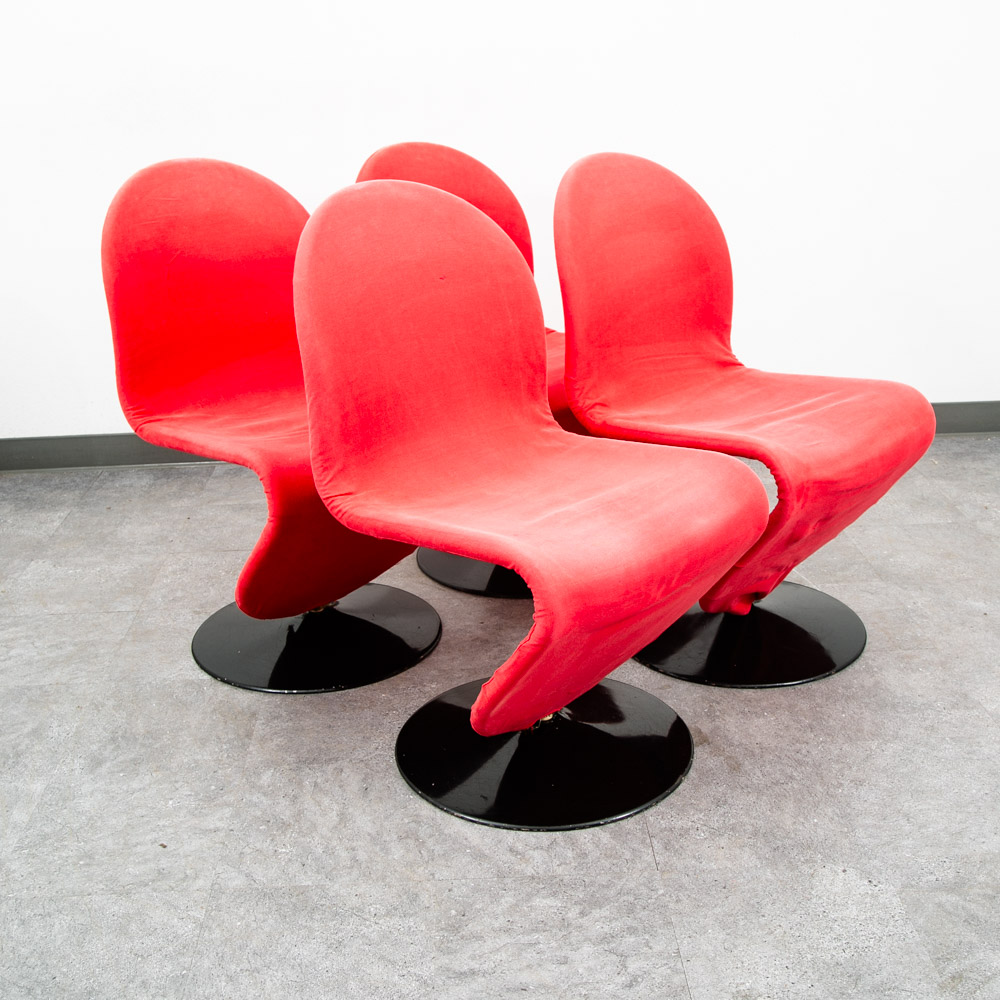 Mid Century Modern Dining Chairs 4 Red Vernon Panton 1-2-3 System Fritz Hansen - Image 10