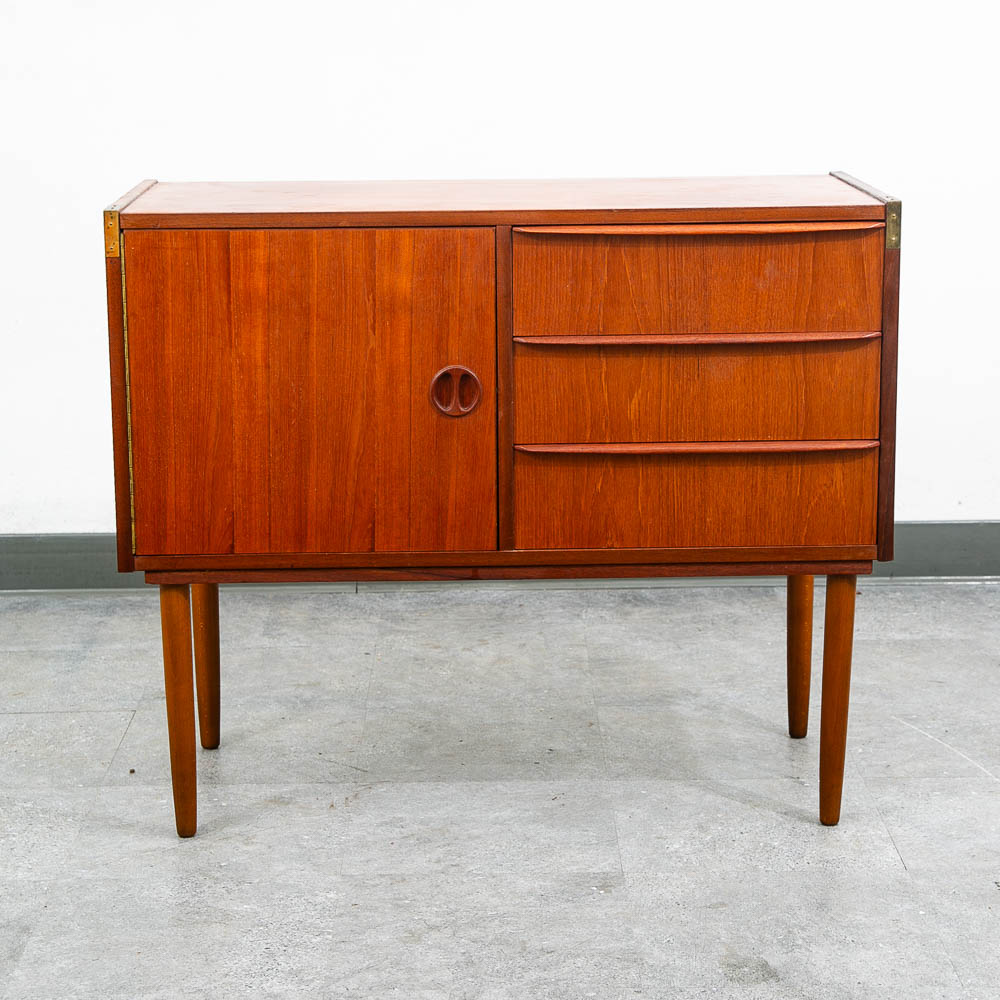 Mid Century Danish Modern End Table Side Entryway Teak 3 Drawers Wood Cabinet - Image 2