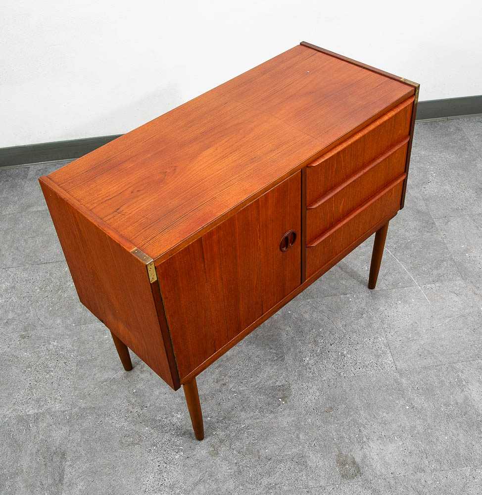 Mid Century Danish Modern End Table Side Entryway Teak 3 Drawers Wood Cabinet - Image 7