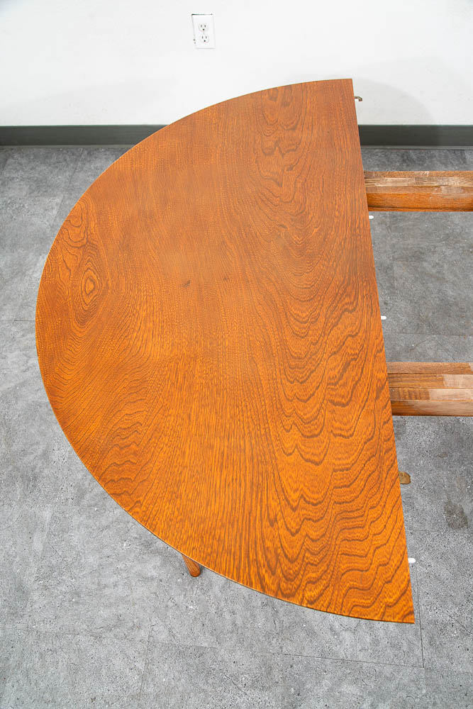 Mid Century Danish Modern Dining Table Oak Round Circular Refinished Mcm Leaf x1 - Image 9
