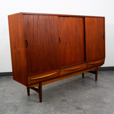 Mid Century Danish Modern Credenza Sideboard Sliding Doors Teak 3 Drawer Denmark