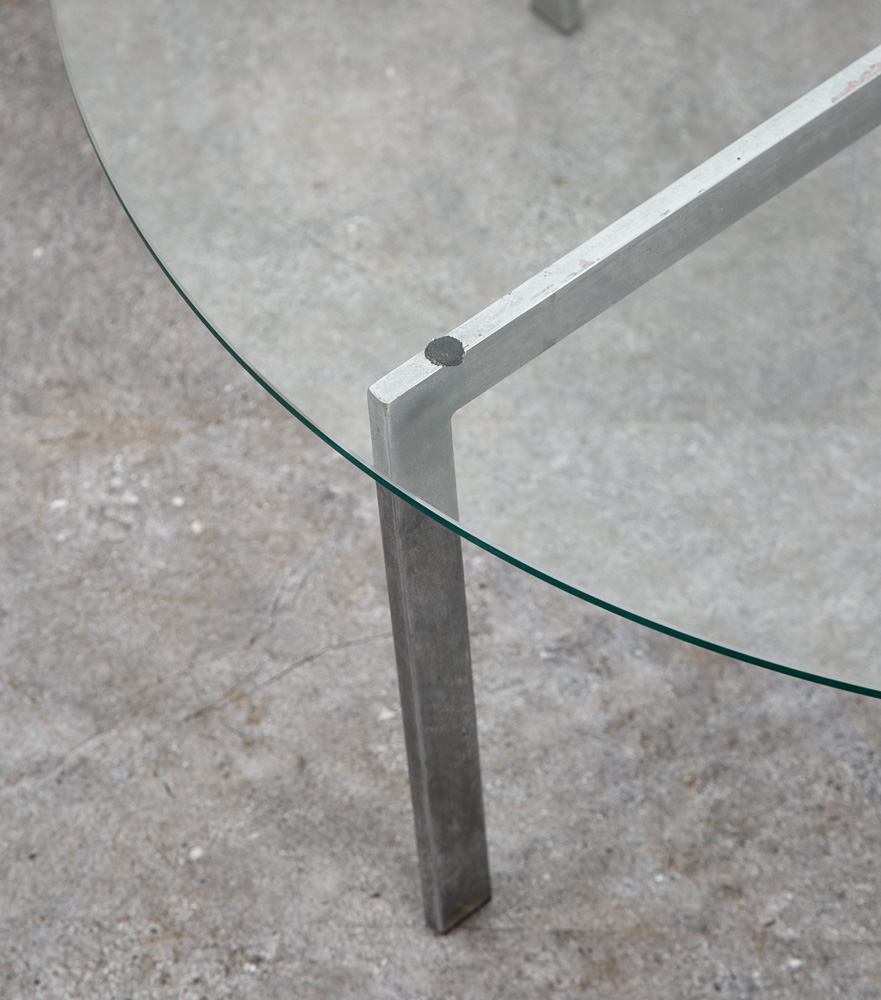 Mid Century Modern Coffee Table Metal Round Glass Vintage Circular X Base Silver - Image 7