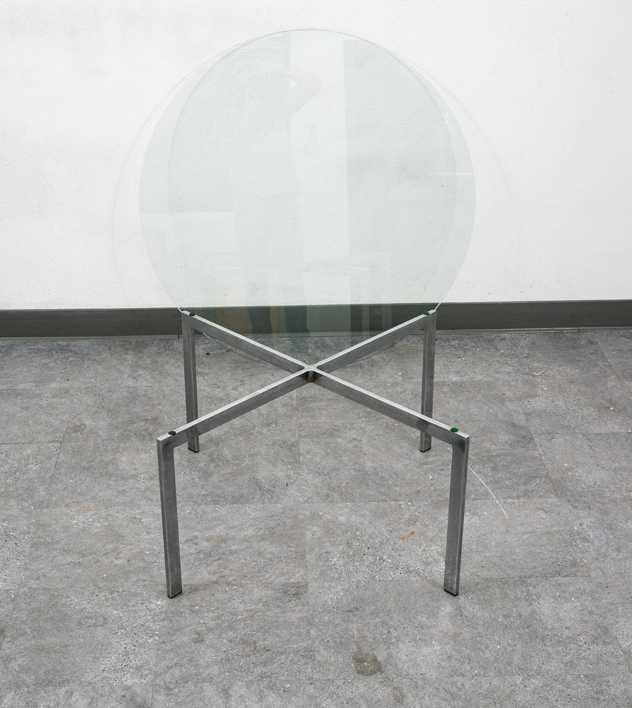 Mid Century Modern Coffee Table Metal Round Glass Vintage Circular X Base Silver - Image 4