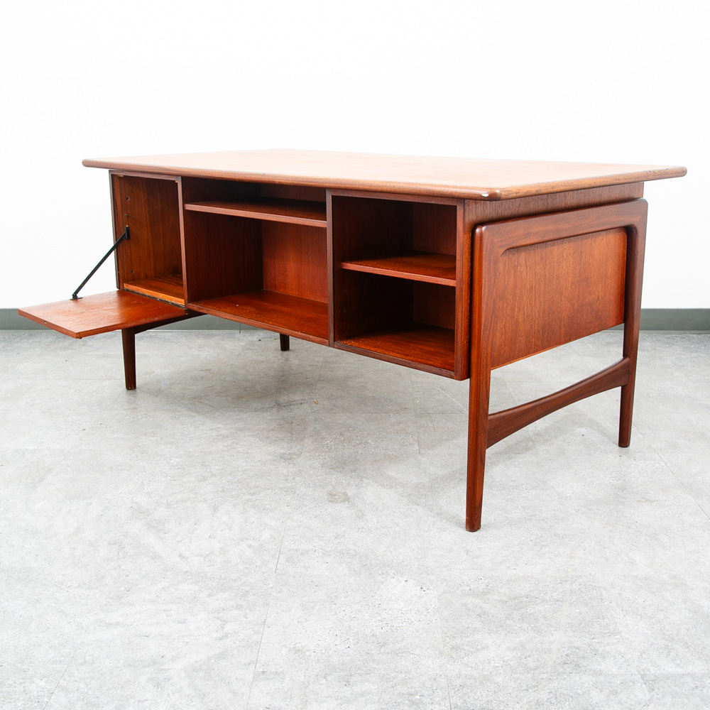 Mid Century Danish Modern Desk Executive Teak Finnish 6 Drawer Bookshelf Cabinet - Image 10