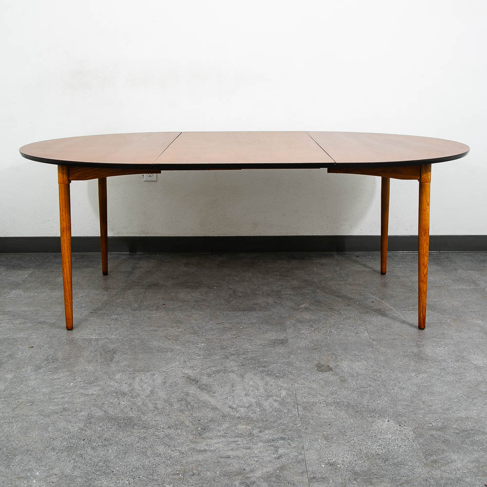 Mid Century Danish Modern Dining Table Oak Round Circular Refinished Mcm Leaf x1 - Image 6