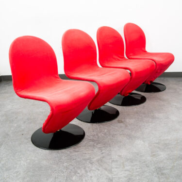 Mid Century Modern Dining Chairs 4 Red Vernon Panton 1-2-3 System Fritz Hansen