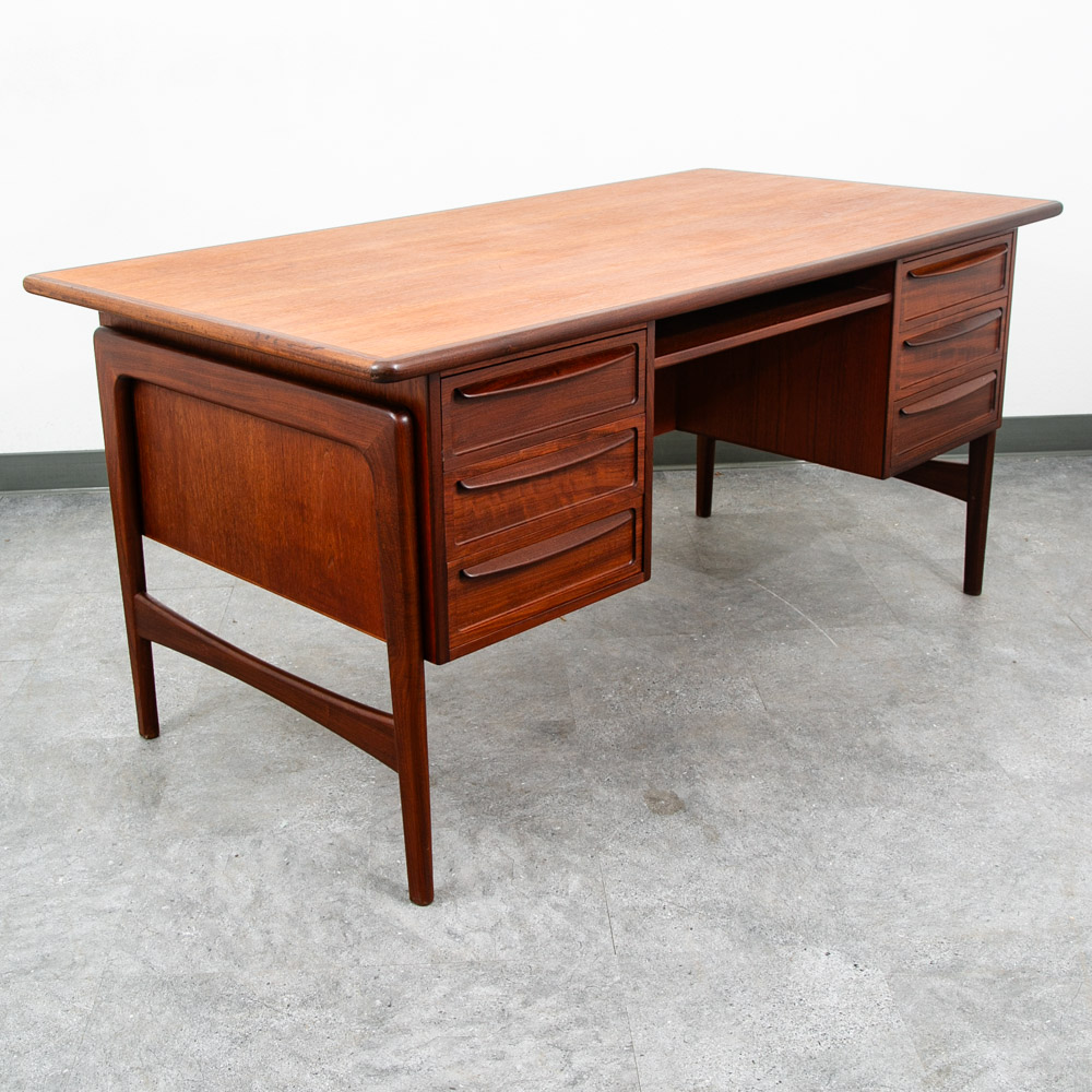 Mid Century Danish Modern Desk Executive Teak Finnish 6 Drawer Bookshelf Cabinet
