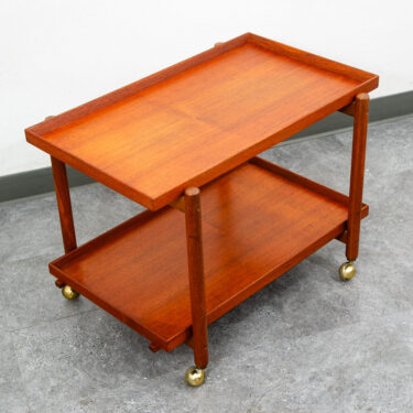 Mid Century Danish Modern Serving Cart Trolley Teak Rolling Bar Expanding Mcm