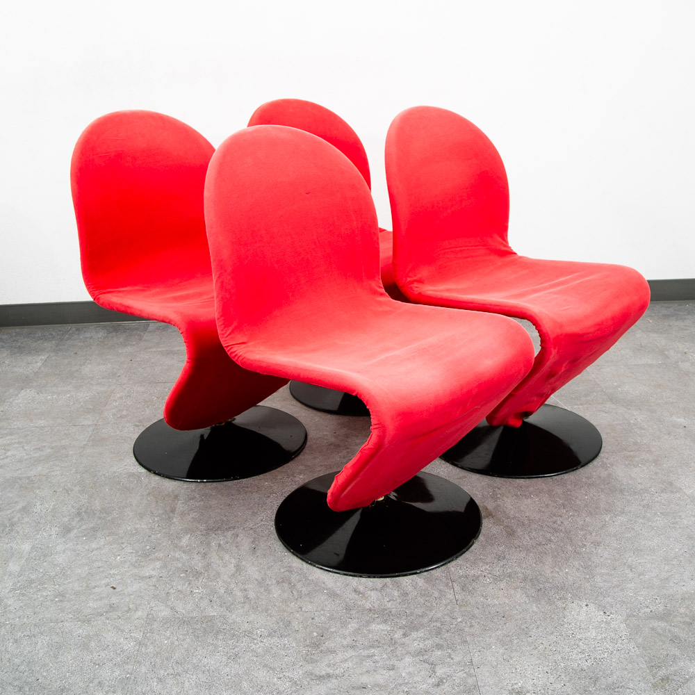 Mid Century Modern Dining Chairs 4 Red Vernon Panton 1-2-3 System Fritz Hansen - Image 3