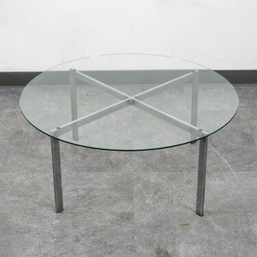 Mid Century Modern Coffee Table Metal Round Glass Vintage Circular X Base Silver