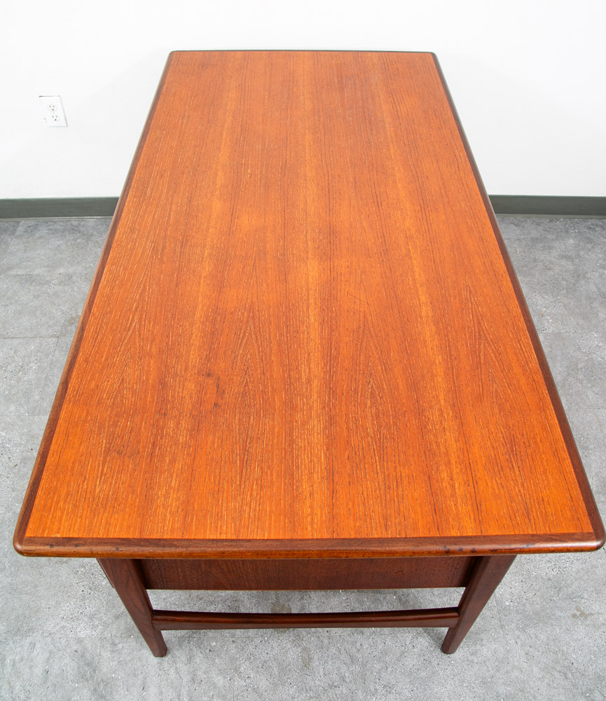 Mid Century Danish Modern Desk Executive Teak Finnish 6 Drawer Bookshelf Cabinet - Image 3