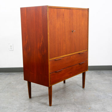 Mid Century Danish Cabinet Highboy Brass Teak Denmark Drawer Sliding Doors Shelf