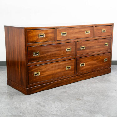 Mid Century Modern Credenza Dresser Ethan Allen Campaign Cherry Brass 7 Drawer