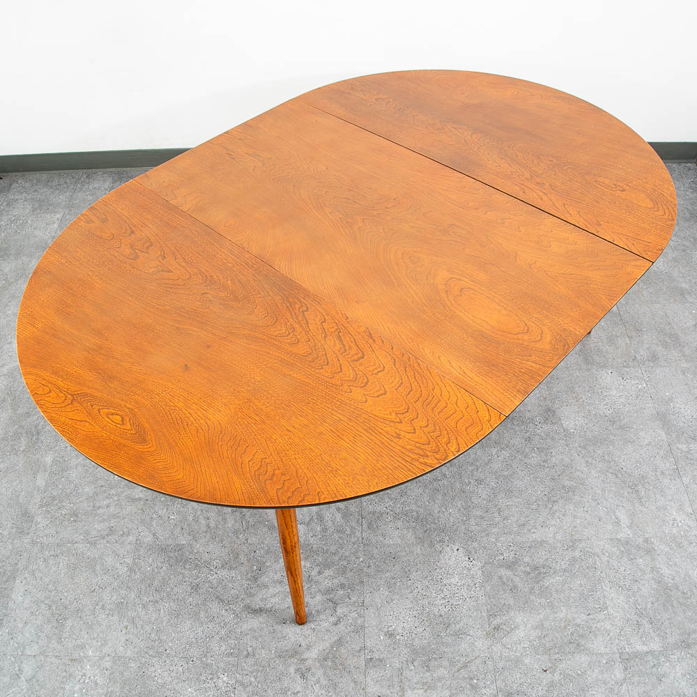 Mid Century Danish Modern Dining Table Oak Round Circular Refinished Mcm Leaf x1 - Image 2