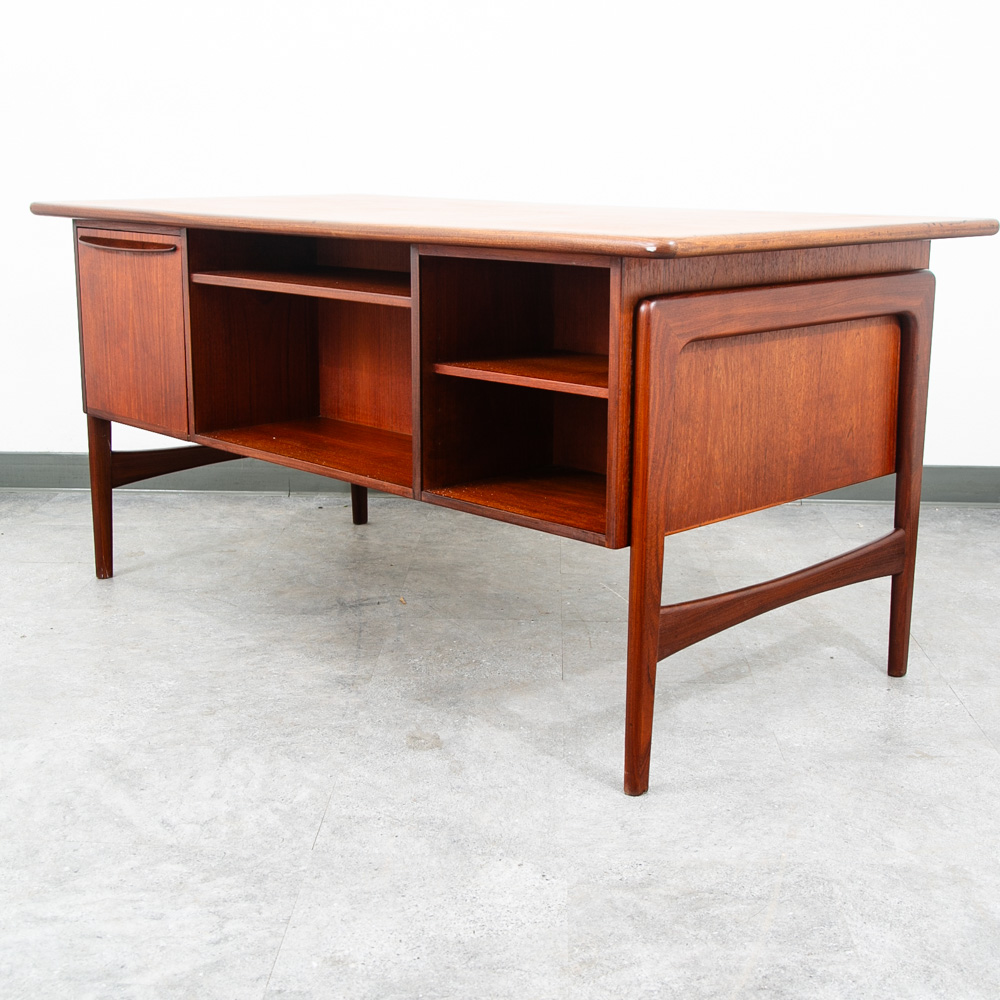 Mid Century Danish Modern Desk Executive Teak Finnish 6 Drawer Bookshelf Cabinet - Image 9