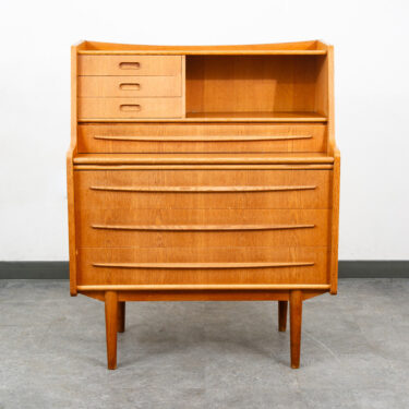 Mid Century Danish Modern Secretary Desk Oak Leaf Bureau Denmark Drawers Vanity