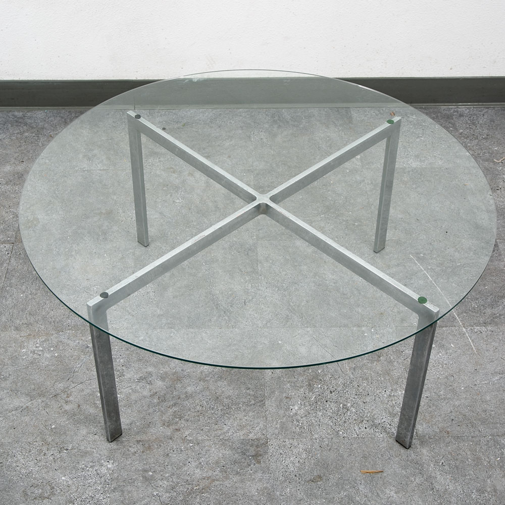 Mid Century Modern Coffee Table Metal Round Glass Vintage Circular X Base Silver - Image 12