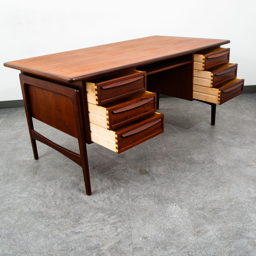 Mid Century Danish Modern Desk Executive Teak Finnish 6 Drawer Bookshelf Cabinet - Image 5