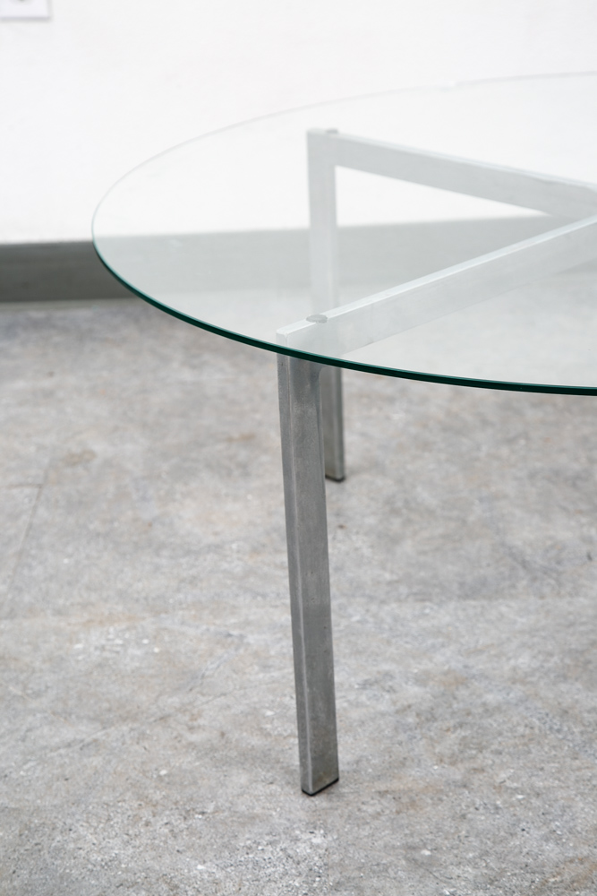 Mid Century Modern Coffee Table Metal Round Glass Vintage Circular X Base Silver - Image 6
