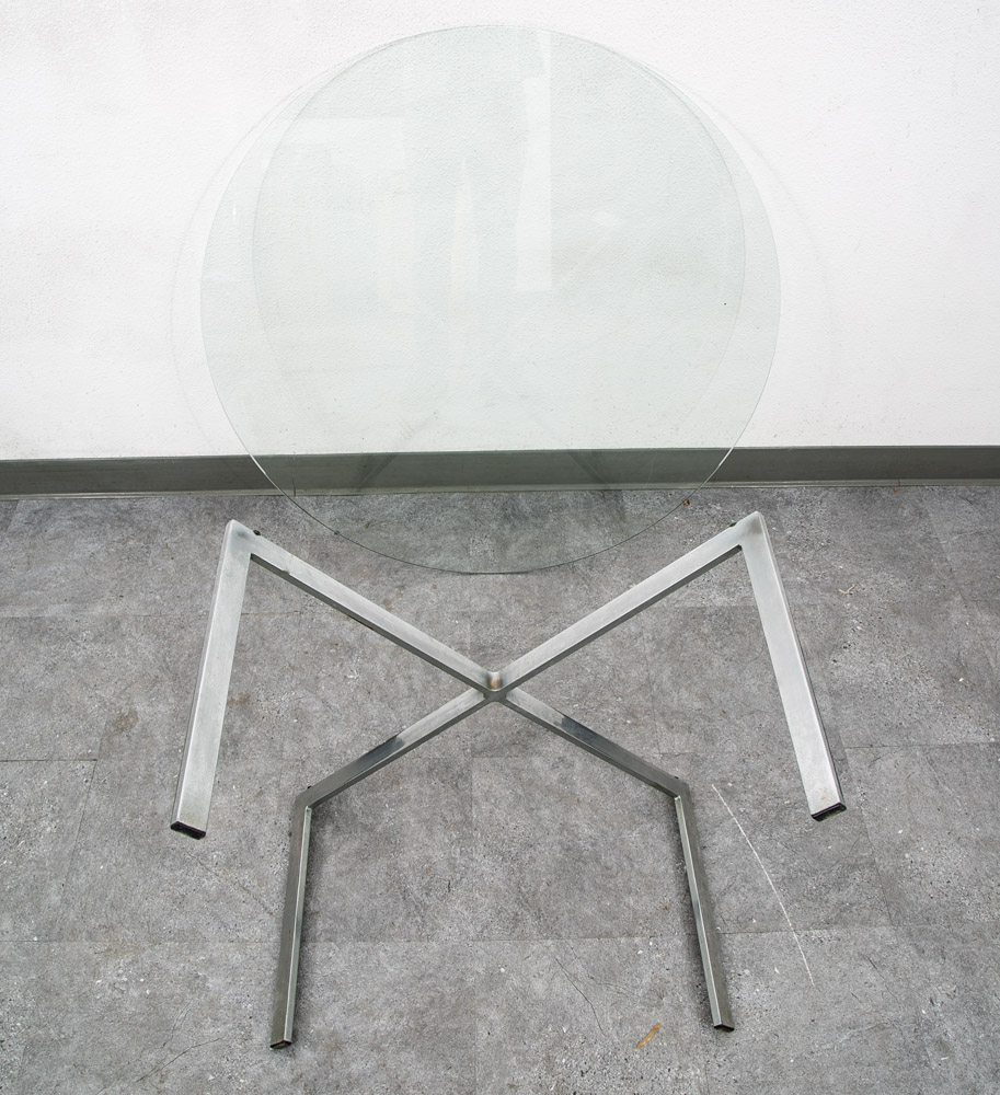 Mid Century Modern Coffee Table Metal Round Glass Vintage Circular X Base Silver - Image 11