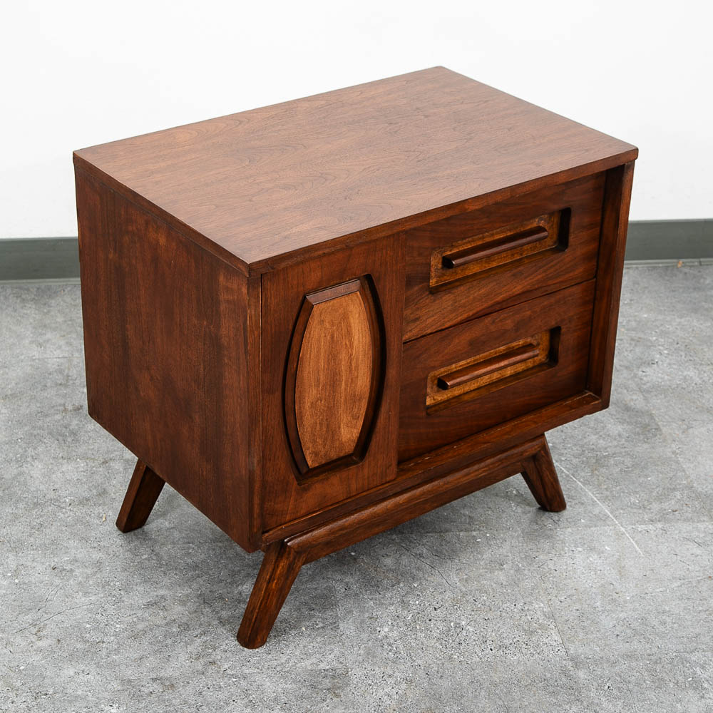 Mid Century Modern Nightstand End Side Table Walnut 2 Drawers Cabinet Mcm - Image 2