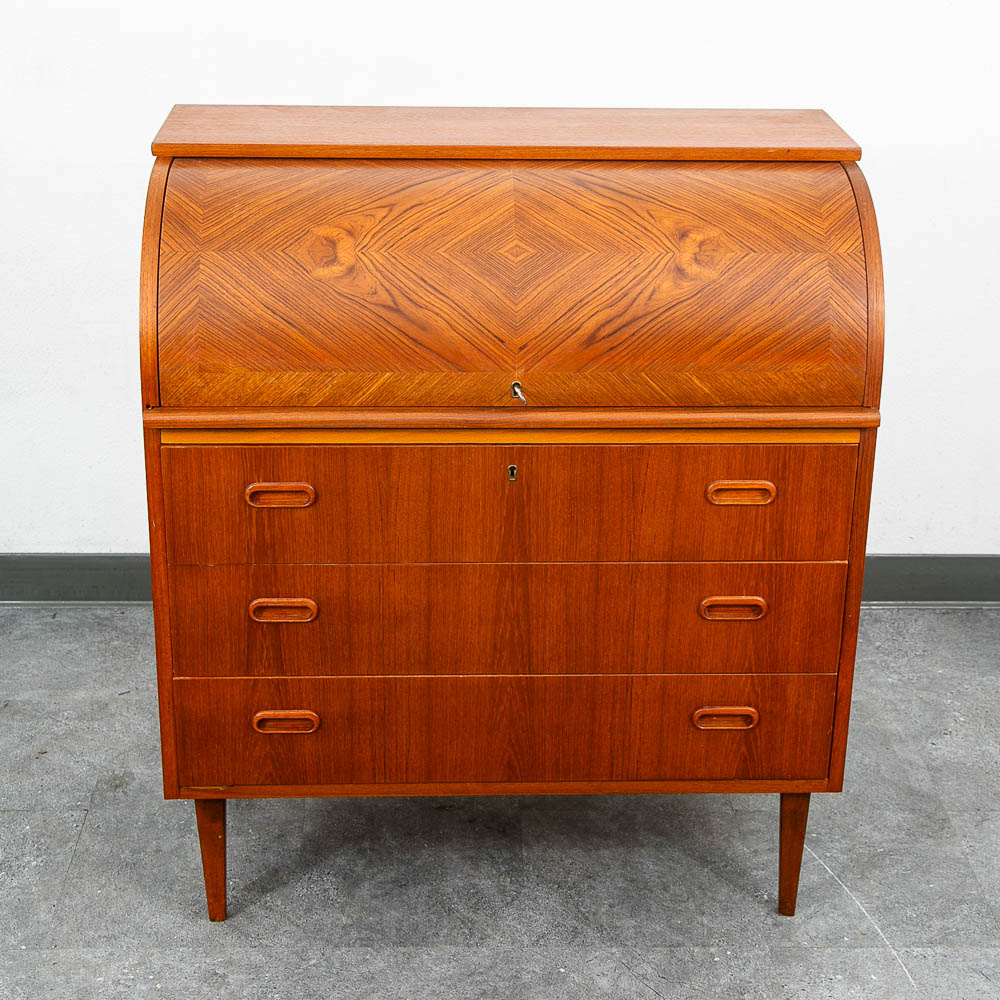 Mid Century Danish Modern Desk Rolltop Secretary Teak Wood Denmark Vintage Legs - Image 6