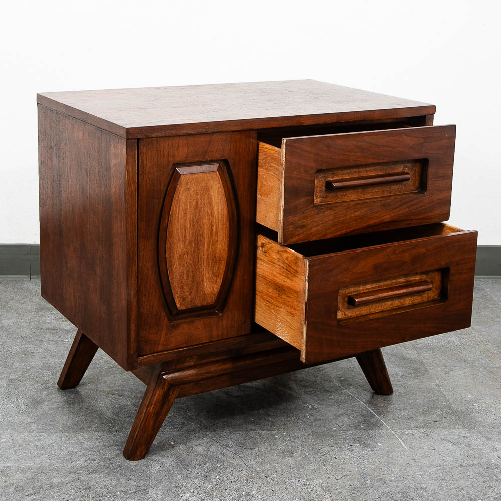 Mid Century Modern Nightstand End Side Table Walnut 2 Drawers Cabinet Mcm - Image 3
