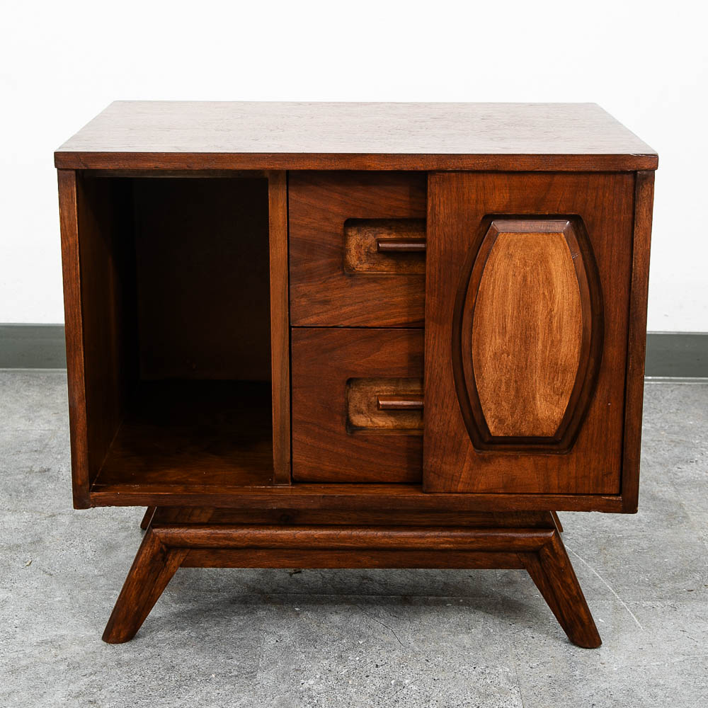 Mid Century Modern Nightstand End Side Table Walnut 2 Drawers Cabinet Mcm - Image 5