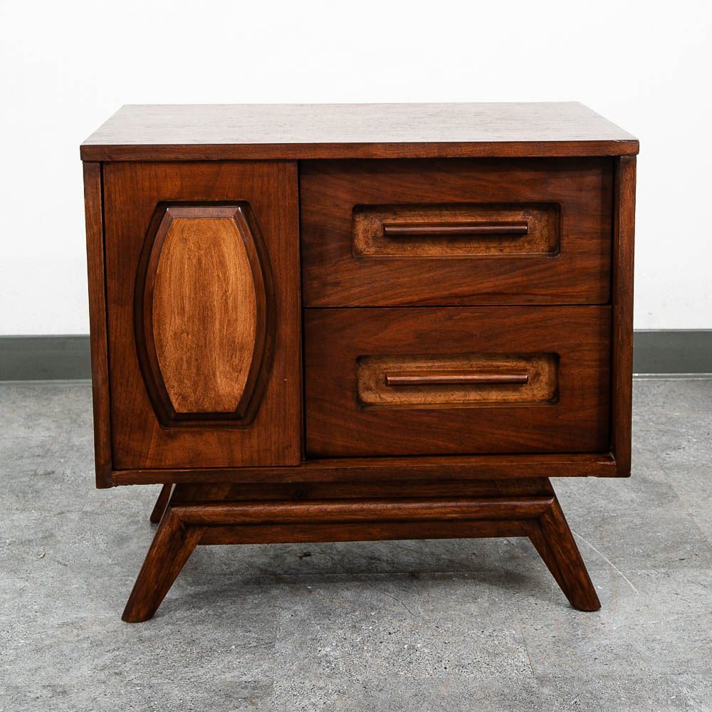 Mid Century Modern Nightstand End Side Table Walnut 2 Drawers Cabinet Mcm - Image 4