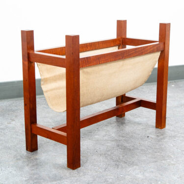 Mid Century Modern Magazine Rack Danish Canvas Sling Teak Vintage Mcm Tan Brown