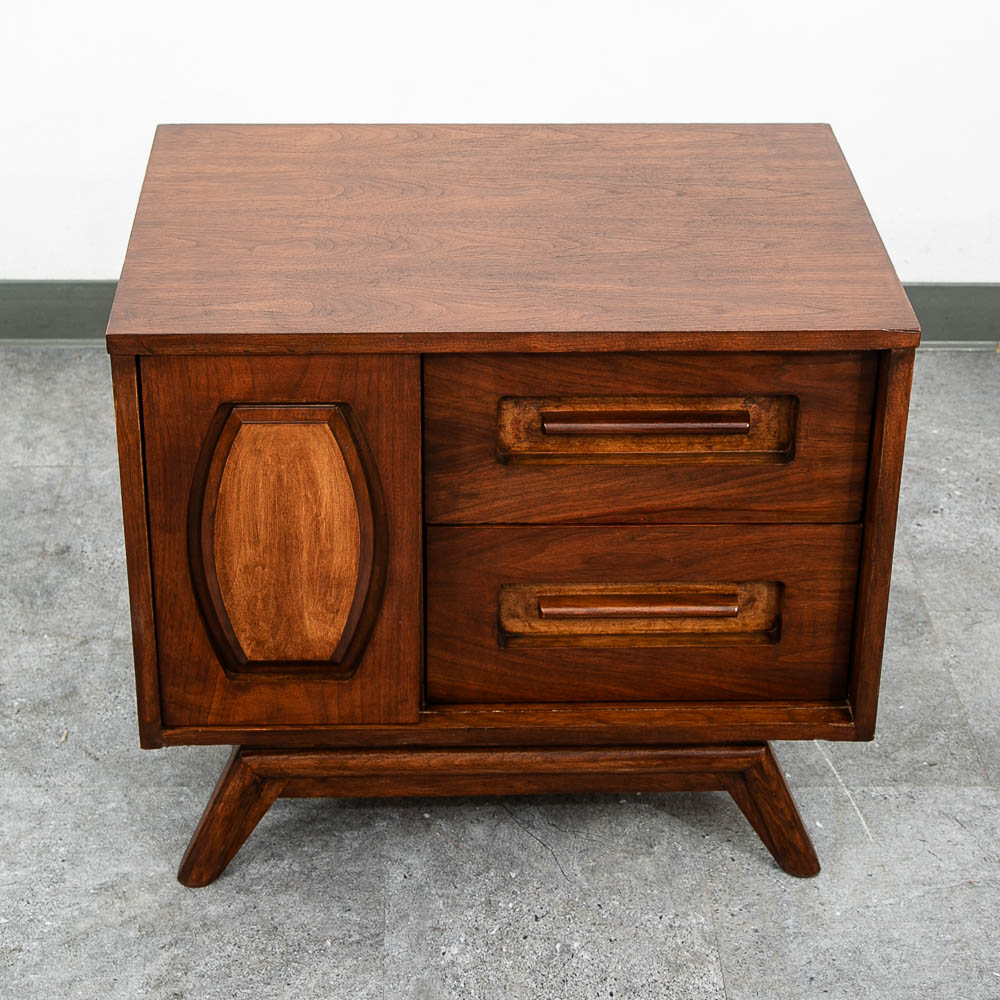 Mid Century Modern Nightstand End Side Table Walnut 2 Drawers Cabinet Mcm - Image 6
