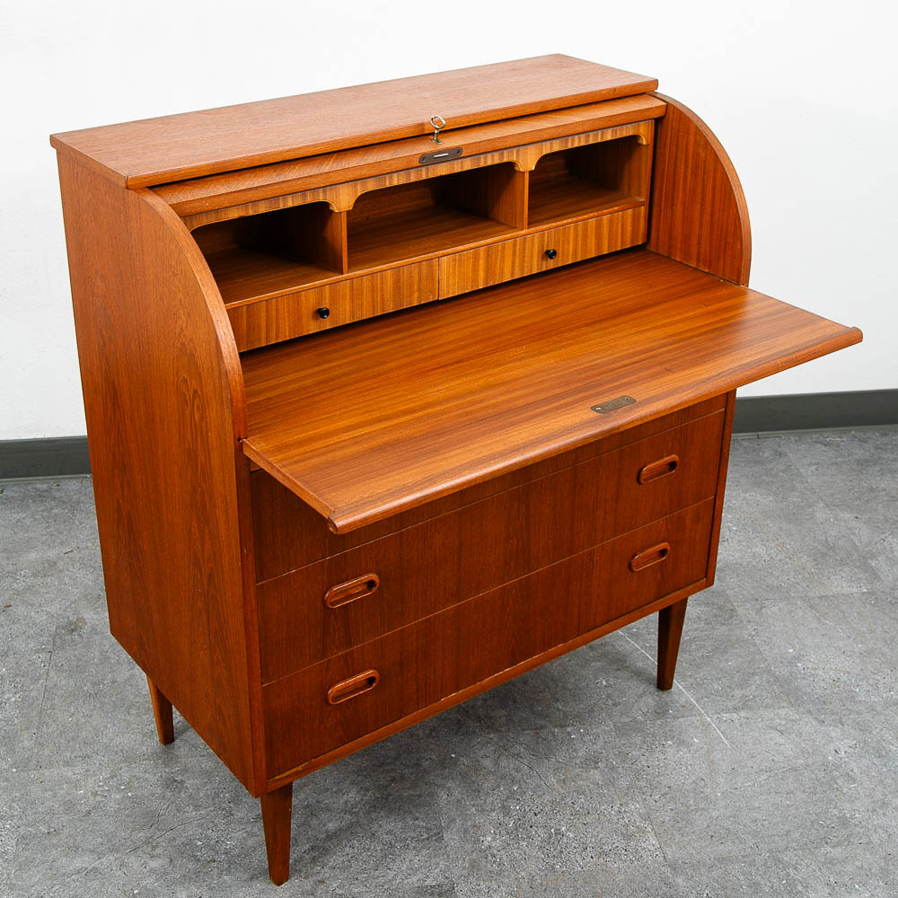 Mid Century Danish Modern Desk Rolltop Secretary Teak Wood Denmark Vintage Legs - Image 3