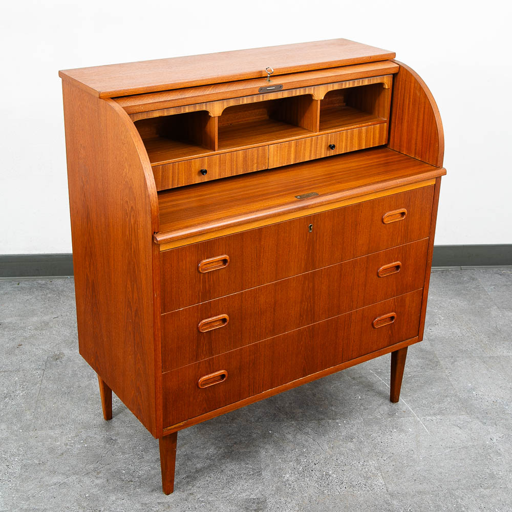 Mid Century Danish Modern Desk Rolltop Secretary Teak Wood Denmark Vintage Legs - Image 2