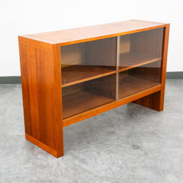 Mid Century Danish Modern Bookshelf Cabinet Teak Shelves Glass Shelves 30" Mcm