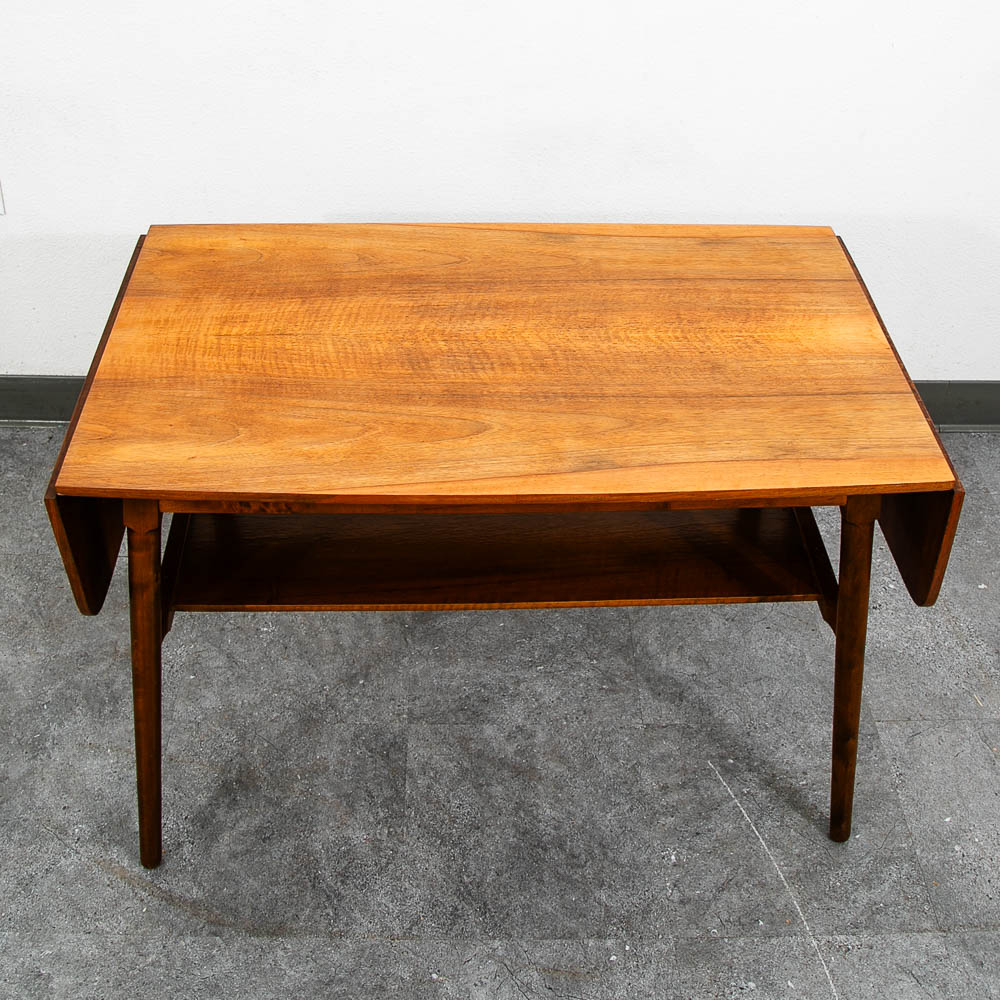 Mid Century Danish Modern Coffee Table Walnut Drop Leaf Shelf Vintage MCM - Image 3