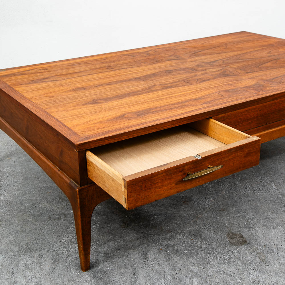 Mid Century Modern Coffee table Lane One Drawer Storage Walnut Door Restored - Image 8