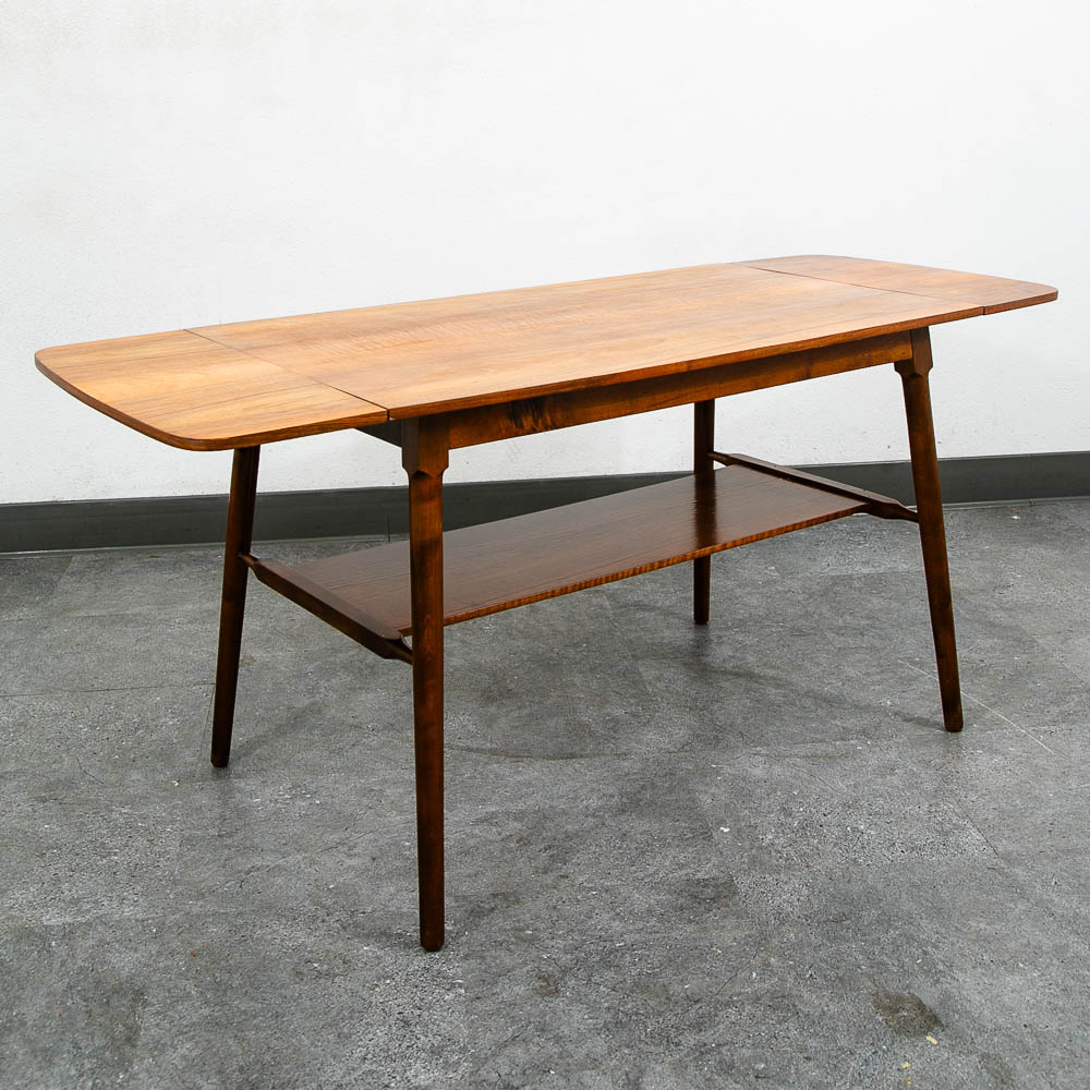 Mid Century Danish Modern Coffee Table Walnut Drop Leaf Shelf Vintage MCM - Image 8