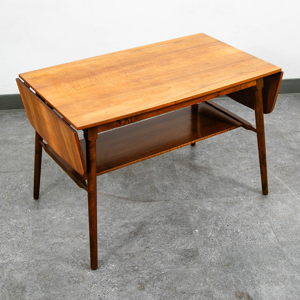 Mid Century Danish Modern Coffee Table Walnut Drop Leaf Shelf Vintage MCM - Image 6
