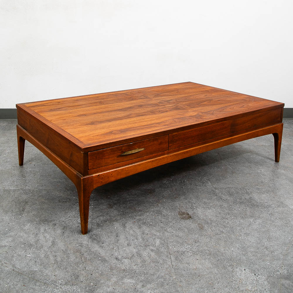 Mid Century Modern Coffee table Lane One Drawer Storage Walnut Door Restored - Image 9
